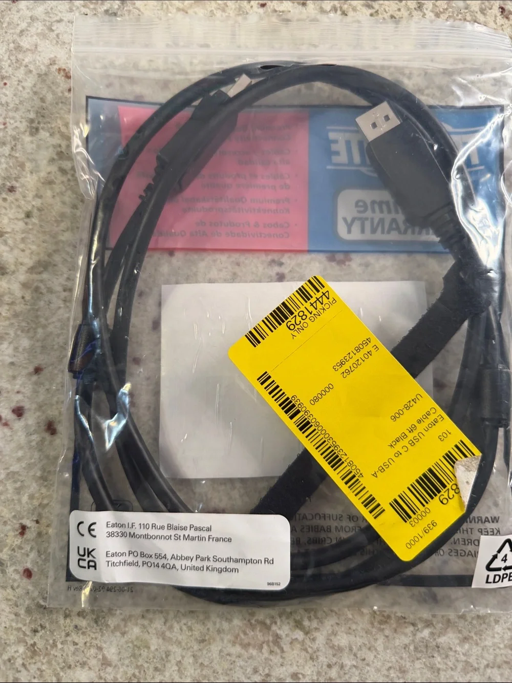 Easton Black USB Cable in Sealed Bag